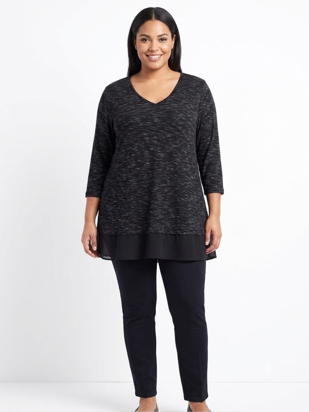 Apt. 9 V-Neck Sheer Hem Top 3X
